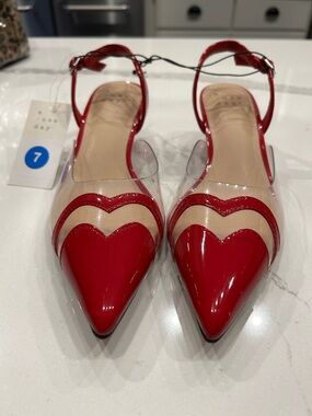 a new day Red Patent Pointed Toe Slingback Heels with Clear Panels